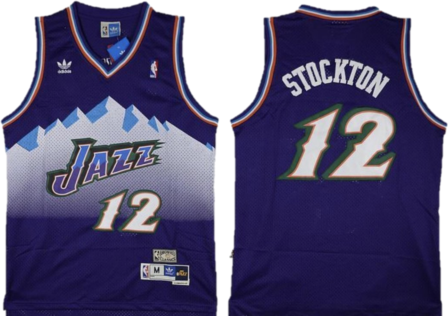 A Purple Basketball Jersey With White Text And Mountains On It