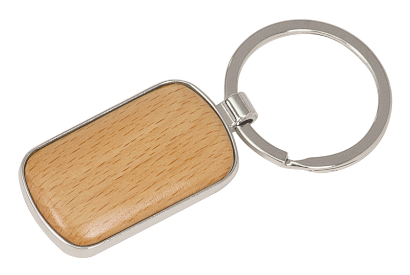 A Key Chain With A Wooden Rectangle