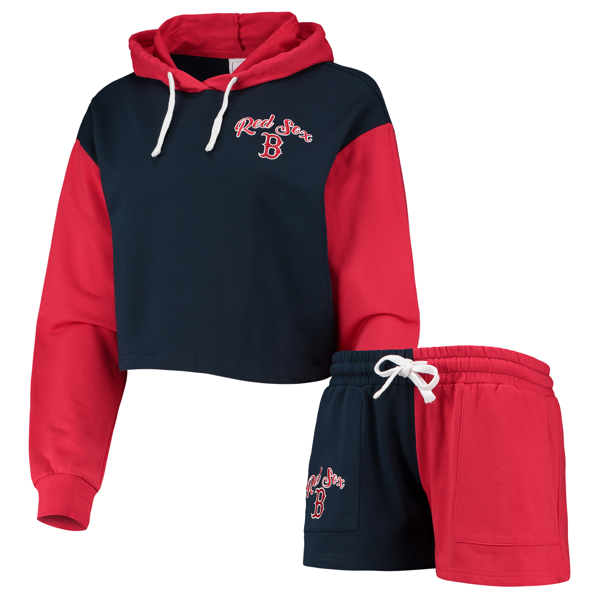 Women's FOCO Navy/Red Boston Red Sox Color-Block Pullover Hoodie & Shorts Lounge Set