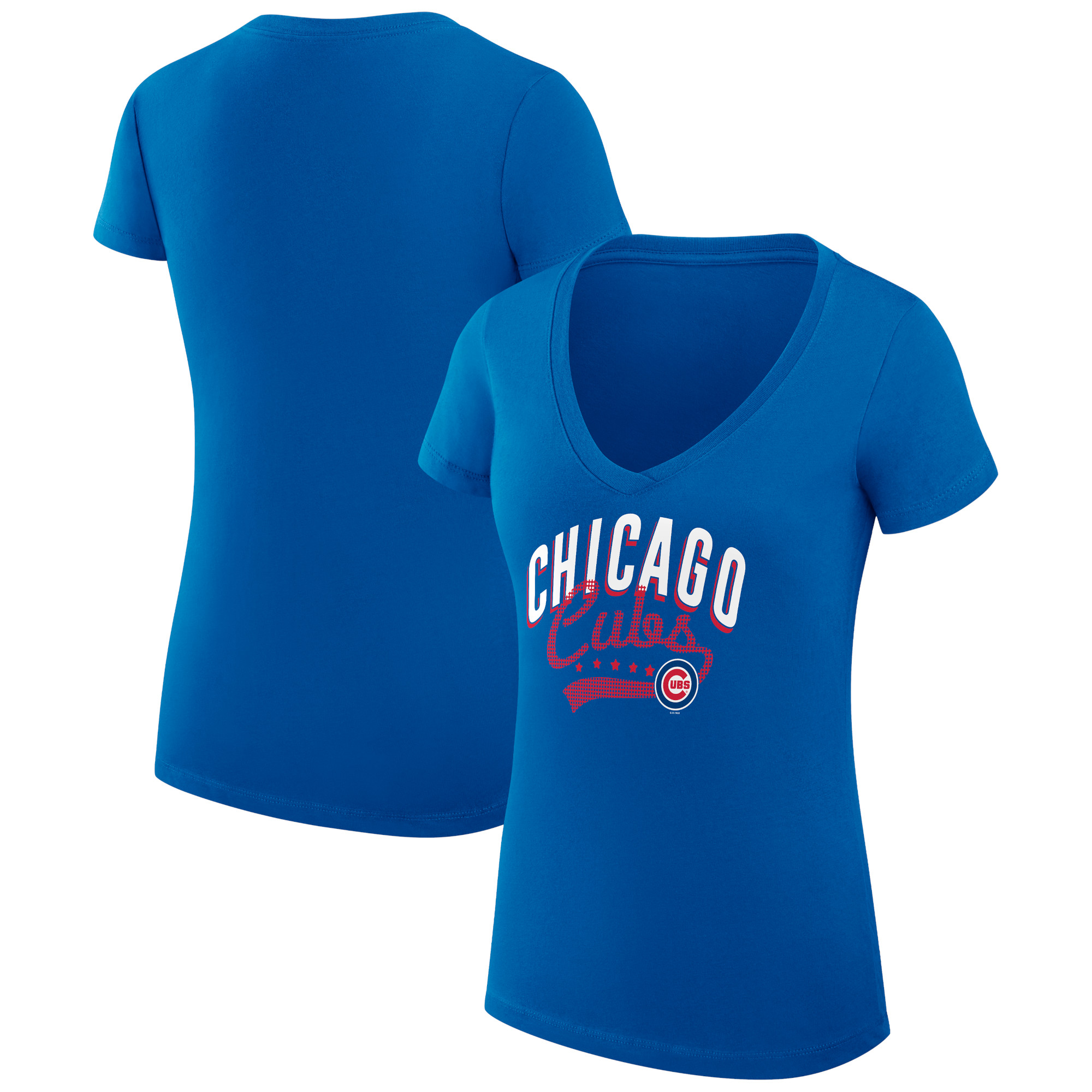 Women's G-III 4Her by Carl Banks  Royal Chicago Cubs Filigree Team V-Neck Fitted T-Shirt