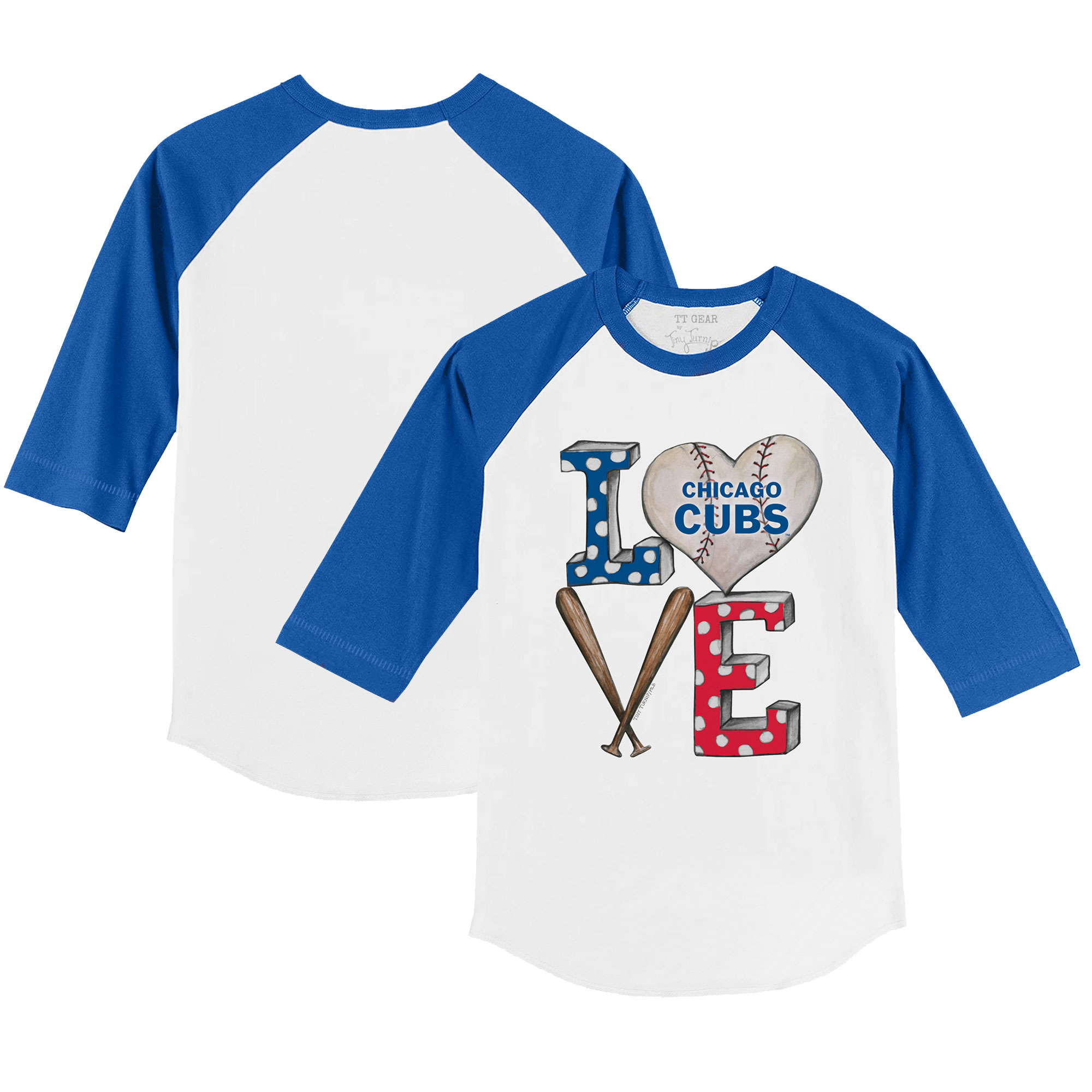 Toddler Tiny Turnip White/Royal Chicago Cubs Baseball Love 3/4-Sleeve Raglan T-Shirt