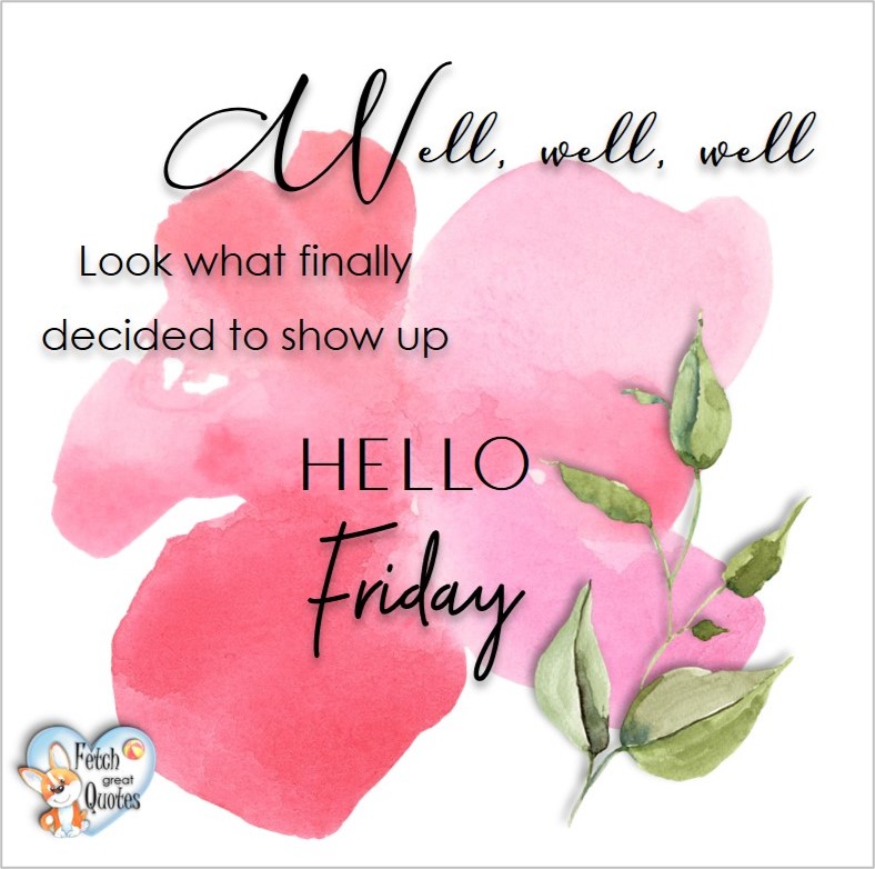 Free Friday Quotes, Happy Friday Photos, Friday photos, Fun Friday quotes, fun Friday photos, Well, well, well. Look what finally decided to show up. Hello Friday, Free Friday Quotes, Happy Friday Photos, Friday photos, Fun Friday quotes, fun Friday photos