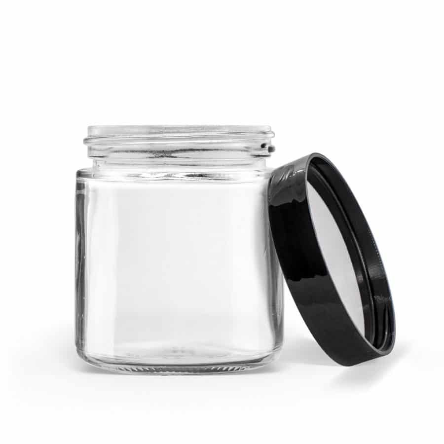 Glass Straight Sided Jar with Black Cap with PS Liner