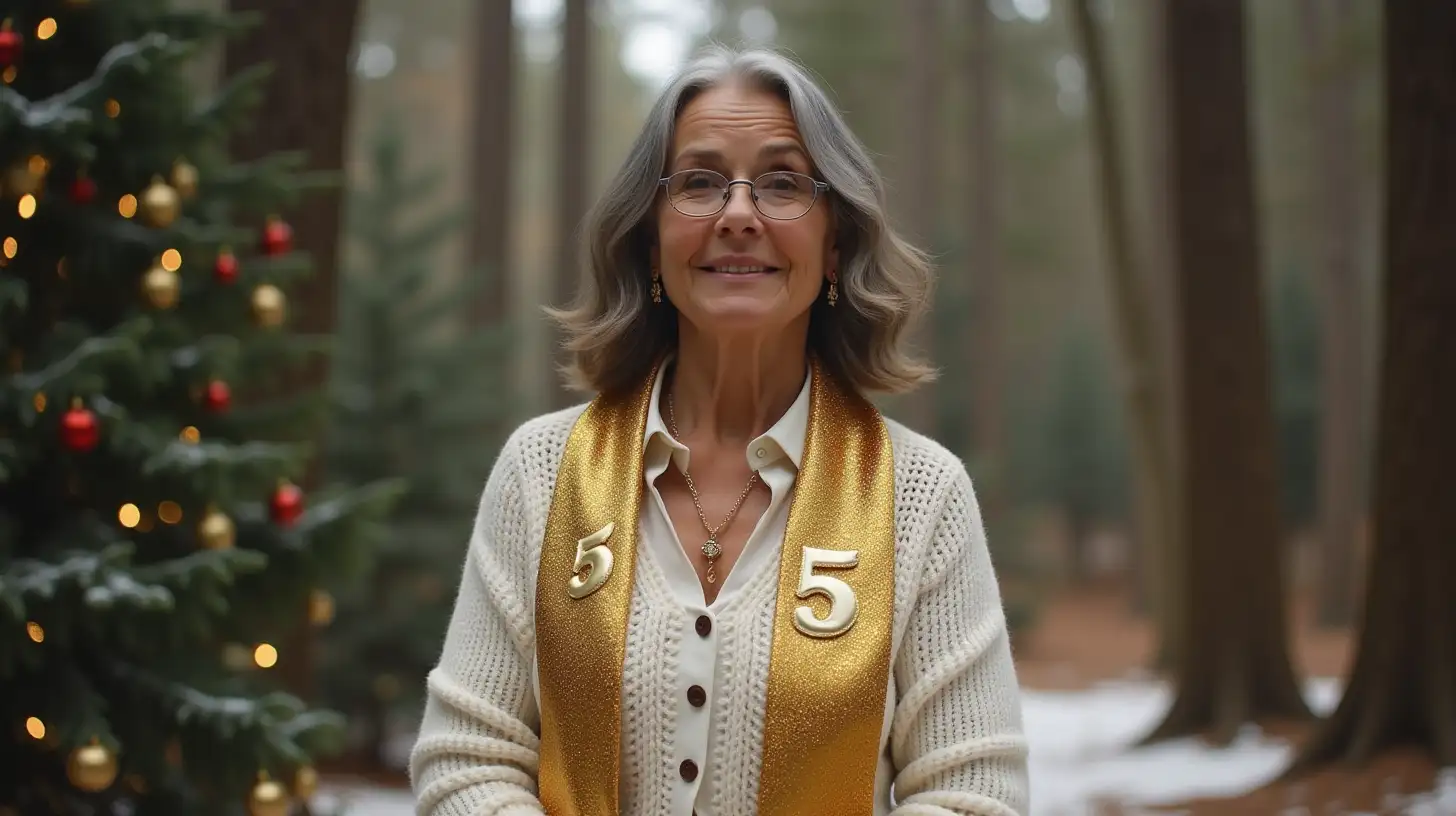 Elderly Latin Woman in a Magical Christmas Forest