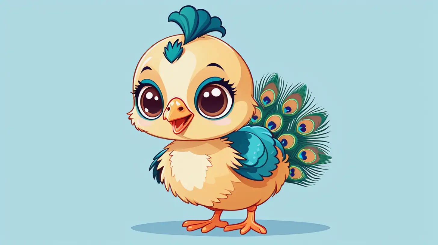 Adorable Kawaii Style Peacock Chick with Cute Expression and Soft Feathers