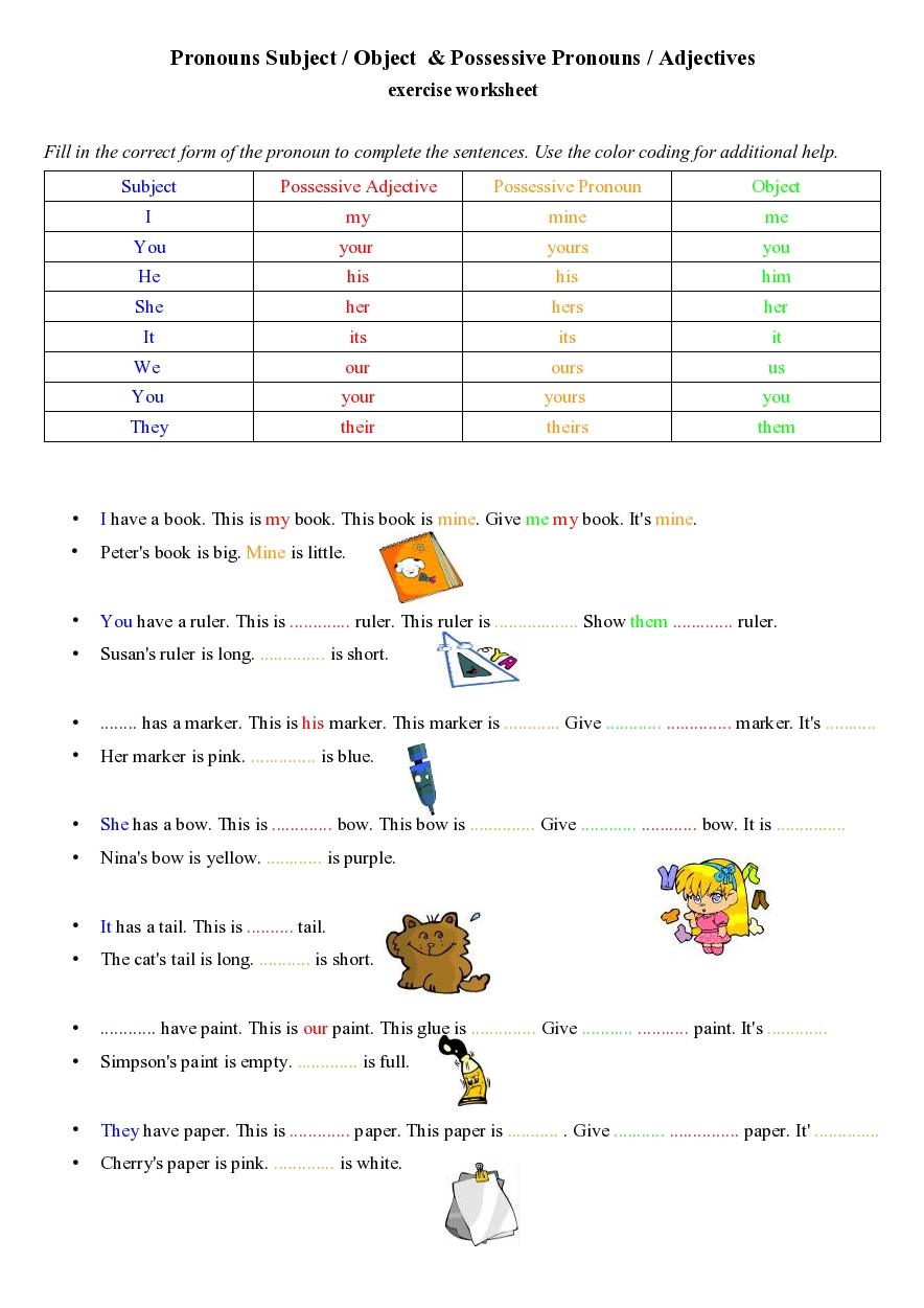 Pronouns And Possessives Exercises