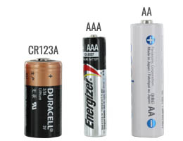 AA battery size compared to a CR123A and AAA batteries