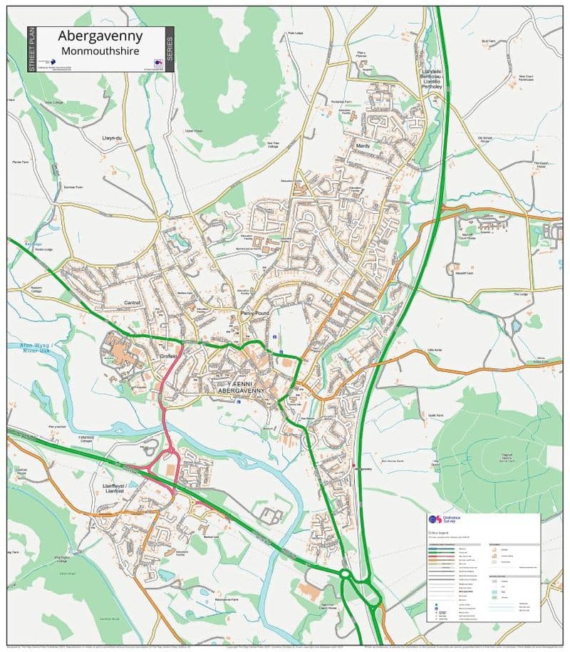 Abergavenny Street Map - 2024