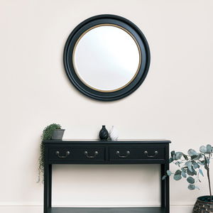 Large Round Black & Gold Wall Mirror - 80cm x 80cm 