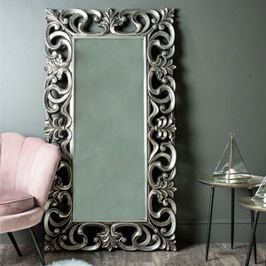 Large Baroque-style Silver Wall / Floor Mirror 90cm x 168cm