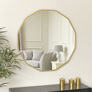 Large Round Gold Scalloped Wall Mirror 90cm x 90cm 