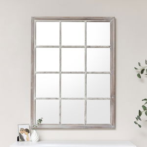 Large Rustic Wooden Window Wall Mirror 120cm x 90cm