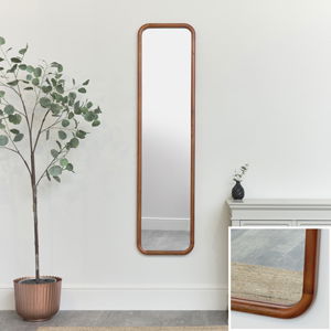 Tall Wooden Curved Framed Wall Mirror - 160cm x 40cm