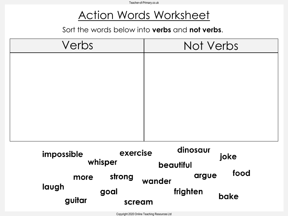 Identifying Verb Worksheets Free Printables