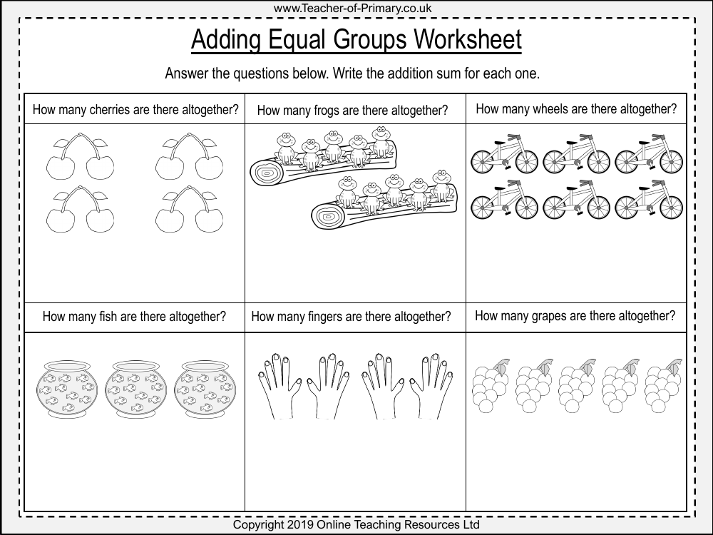 Adding Equal Groups - Worksheet | Maths Year 1