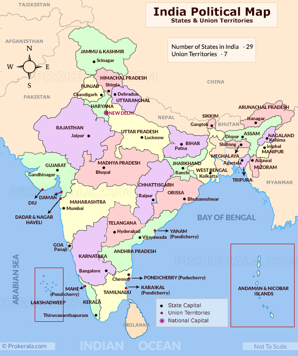 India Political Map With States And Capitals