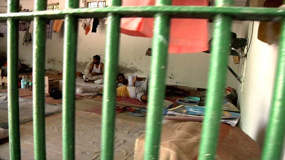 Prisoners in one of the barracks of Tihar Jail, New Delhi.