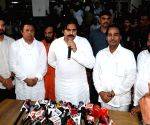 Andhra Pradesh Deputy Chief Minister Pawan Kalyan speaks to the media after meeting victims of the Tirupati stampede