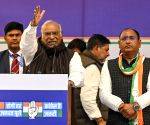 Congress National President Mallikarjun Kharge attends a public rally in support of party candidate Mangesh Tyagi