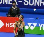 India’s P.V. Sindhu in action against Sung Shuo Yun of Chinese Taipei during the Sunrise India Open 2025