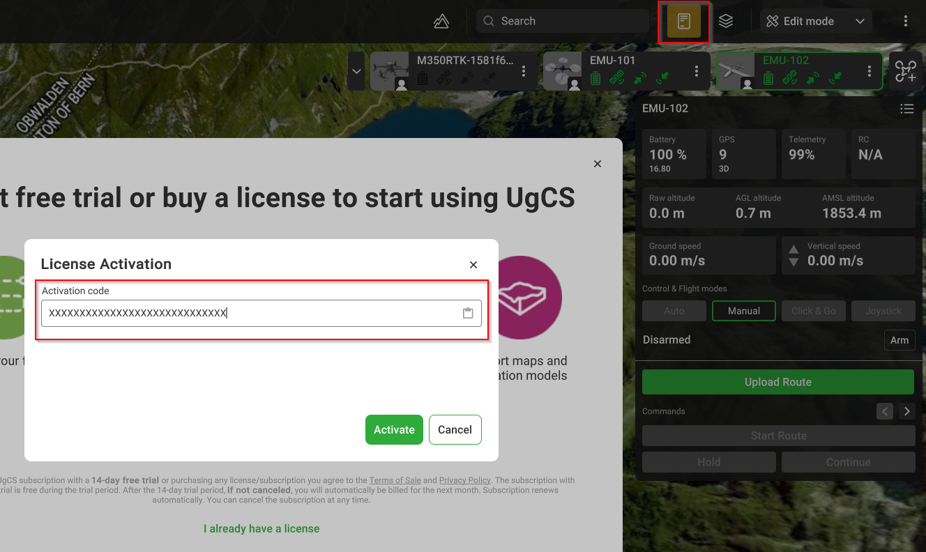 License activation window