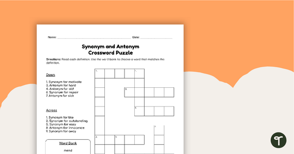 Go to Synonym and Antonym Crossword Puzzle teaching resource