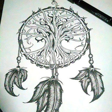 Dreamcatcher With Indian Feathers Tattoo