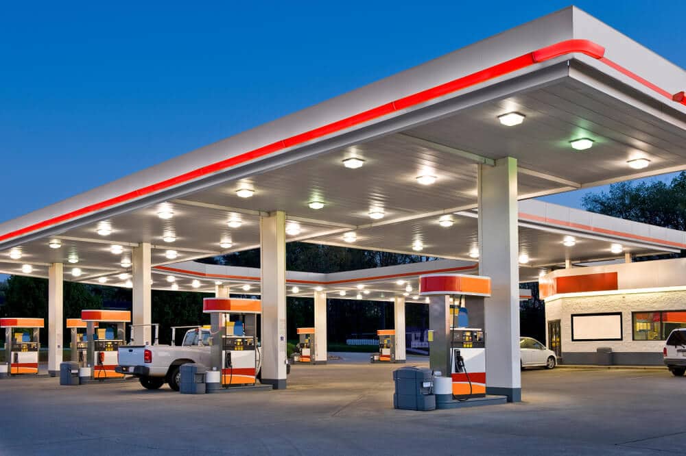 Exterior of a gas station and attached convenience store