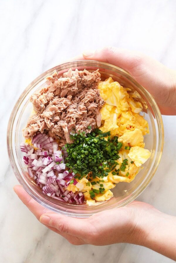 tuna egg salad in a bowl