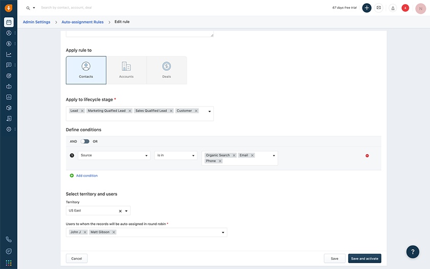 Freshsales auto-assignment rules by territory.