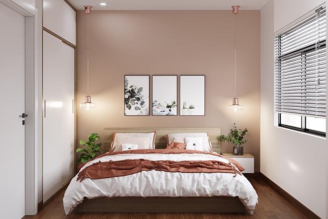 Với một căn phòng ngủ ấm áp và mang hơi hướng lãng mạn thì một chiếc giường MDF phủ Lamine nâu vân gỗ 2m2 thoải mái cho hai người nằm chính là sự lựa chọn tối ưu