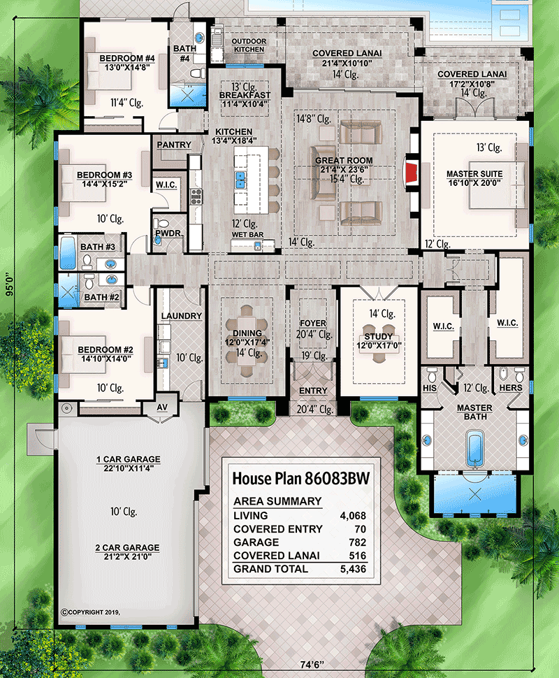 Onelevel Beach House Plan with OpenConcept Floor Plan