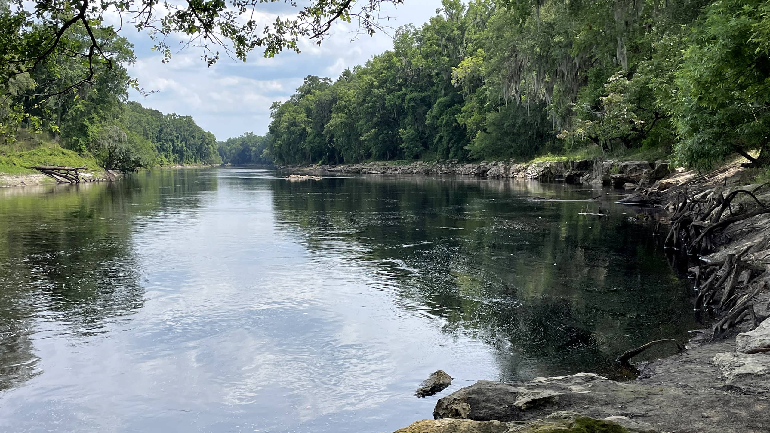 River view from water level on rocky bluff