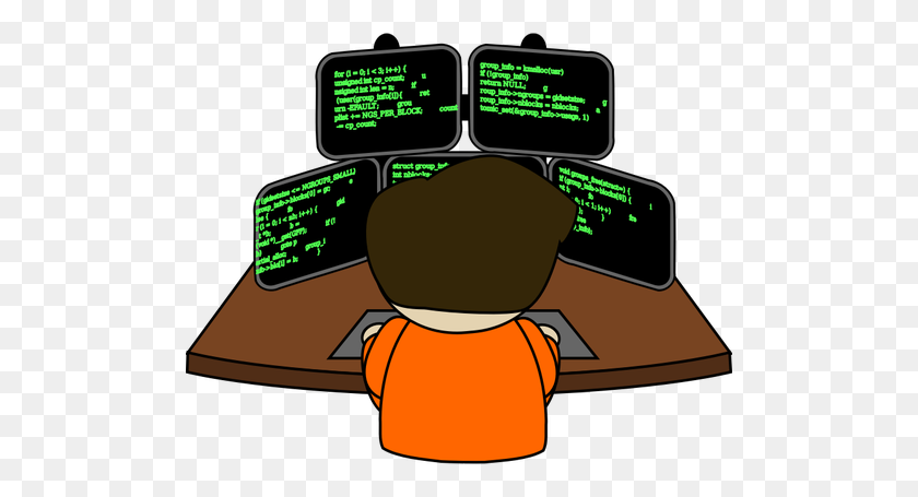 500x395 Male Programmer Working With Five Screens Vector Image Public - Computer Programmer Clipart