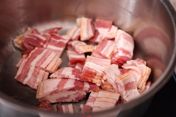 Bacon cooking in a pan