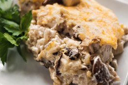 Greek Yogurt Chicken and Cremini Mushroom Rice Casserole