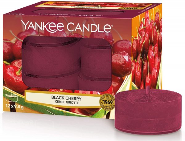 Yankee Candle Tea Light Scented Candles | Black Cherry | 12 Count