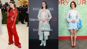 Ella Emhoff at the Met Gala in 2021; at a Harper's Bazaar and Bloomingdale's party in 2022; and a Tory Burch fashion show in 2024.