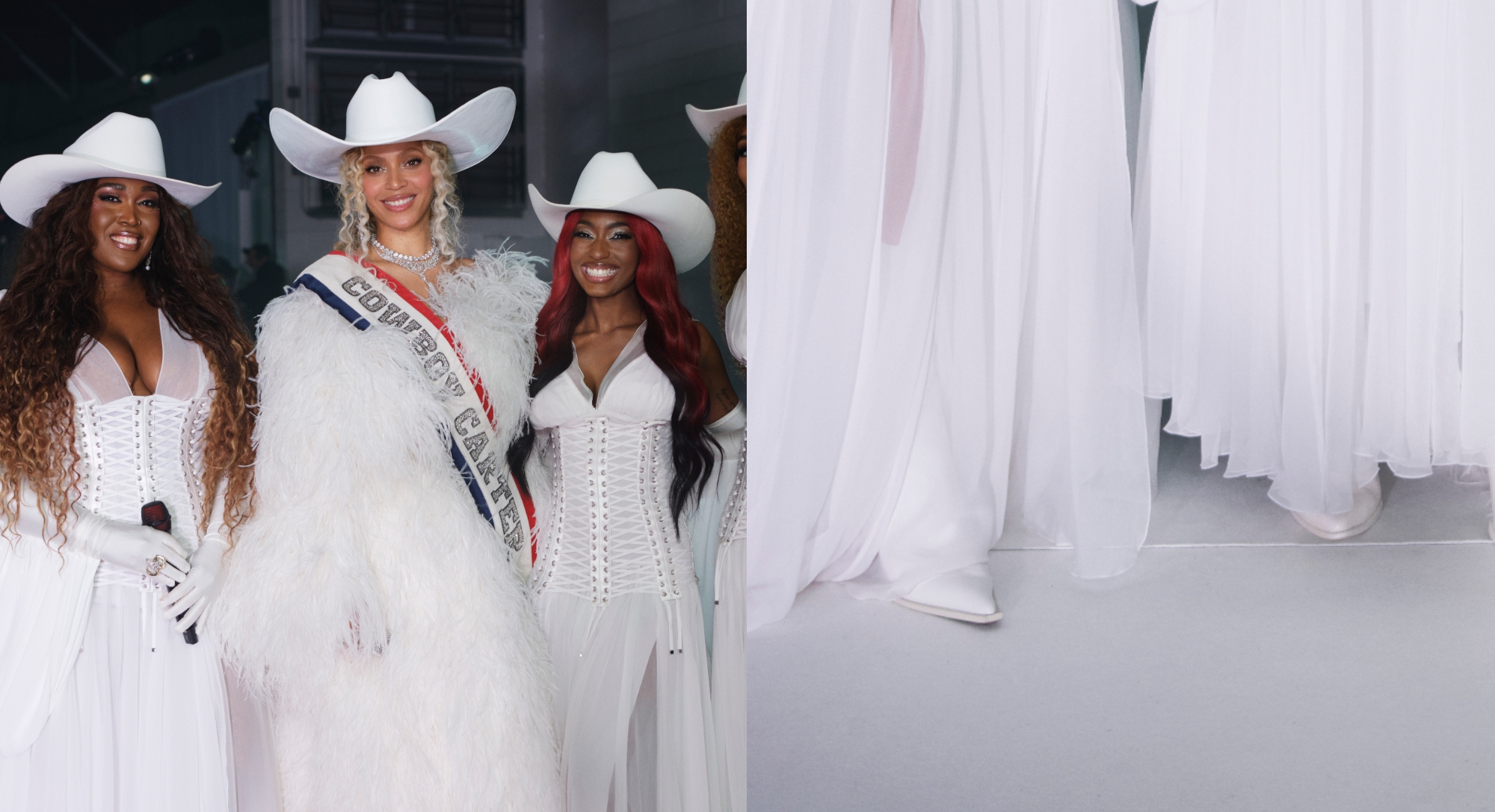 Tanner Adell, Tiera Kennedy, Beyonce, Reyna Roberts and Brittney Spencer at the game between the Baltimore Ravens and the Houston Texans at NRG Stadium on December 25, 2024 in Houston, Texas