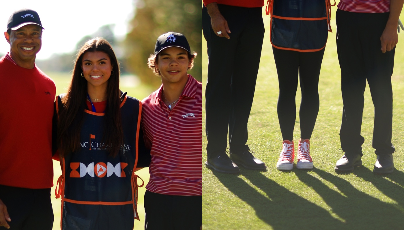 Tiger Woods plays at PNC Championship in Orlando with kids Charlie and Sam in Golf Shoes