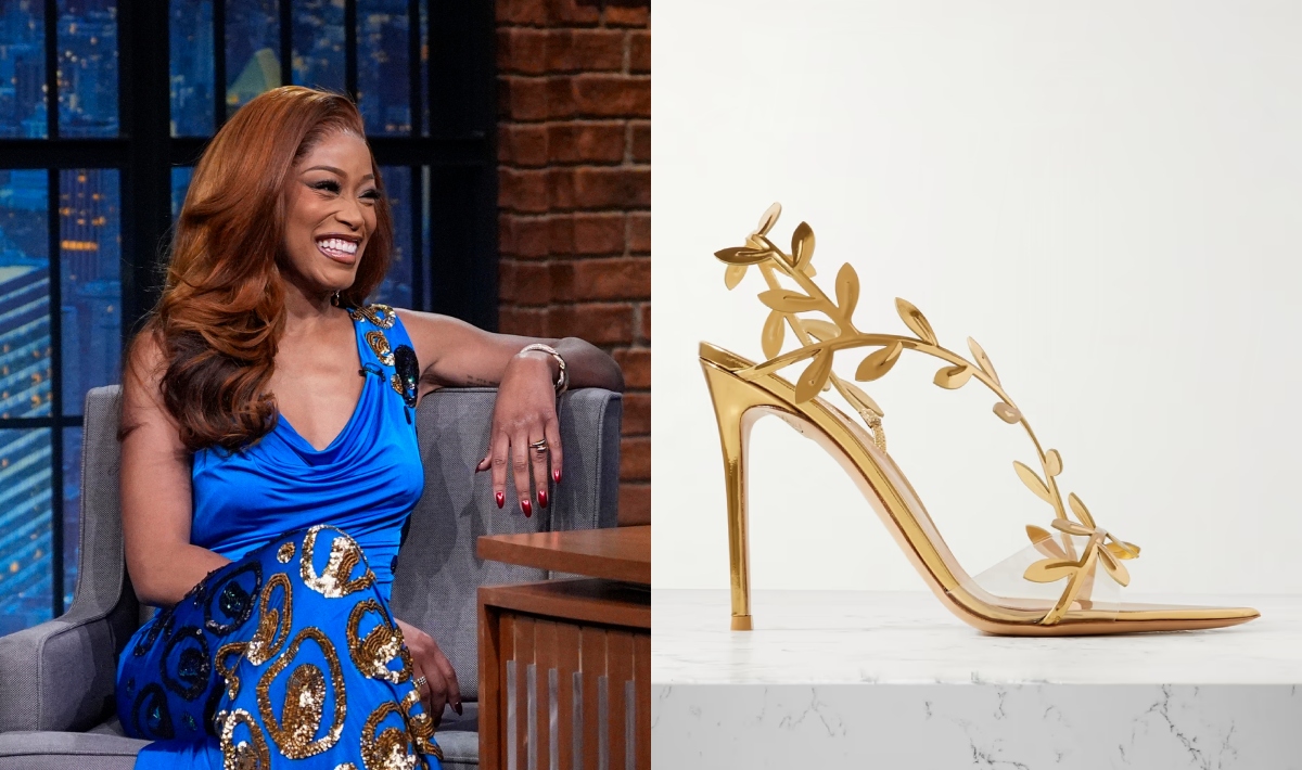 Keke Palmer, Gianvito Rossi, gold, metallic, "Late Night With Seth Meyers," "One of Them Days"