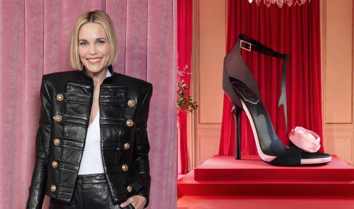 Leslie Bibb, Roger Vivier, rose, heels, pumps, Paris Fashionn Week, leather, "White Lotus"