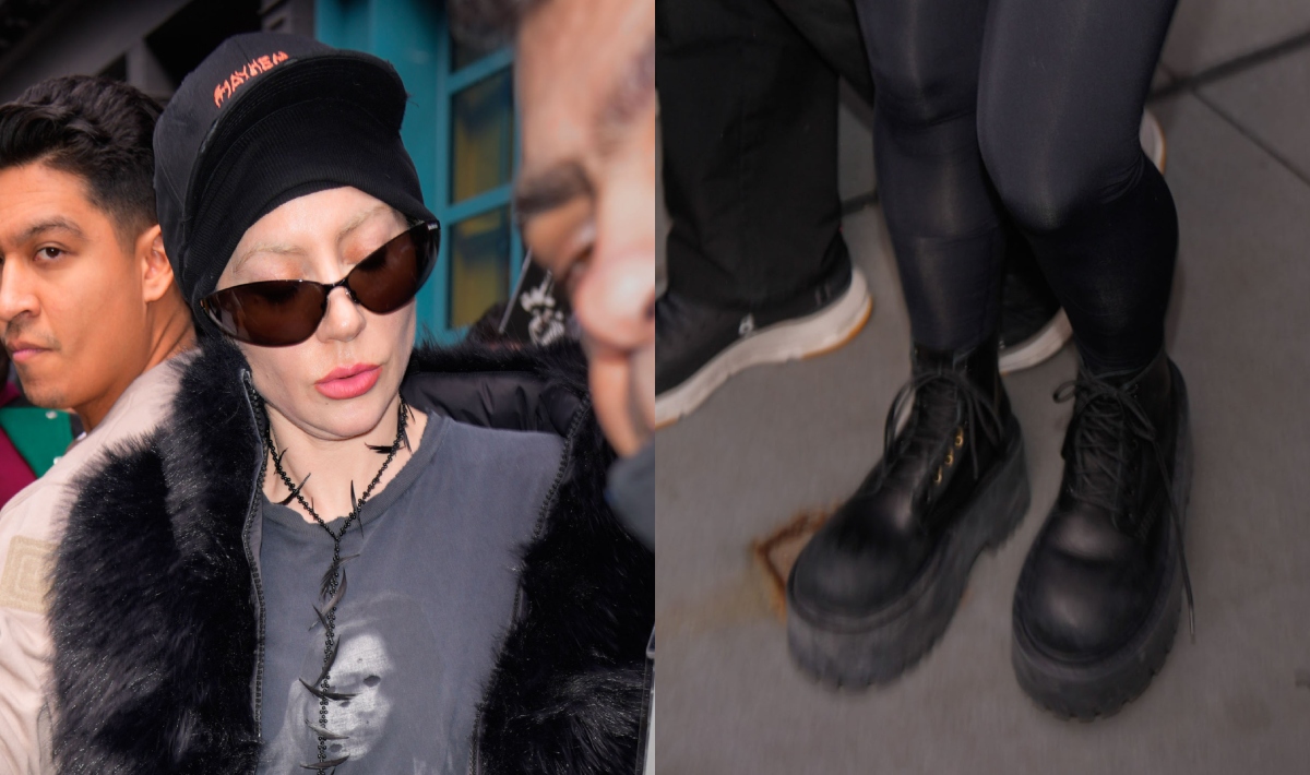 Lady Gaga, platform boots, combat boots, grunge, leggings, faux-fur, graphic tee, New York