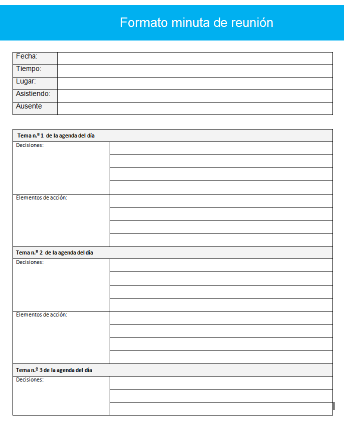 Formato De Minuta De Reunion Simple