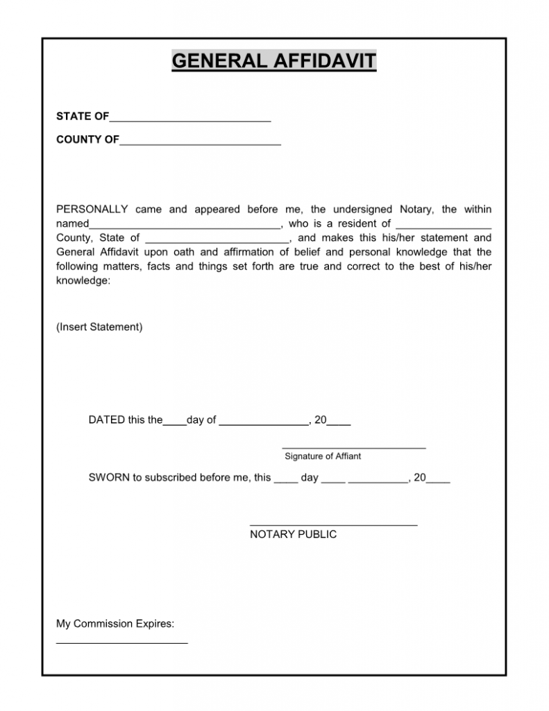 Free General Affidavit Template Word - Printable Templates