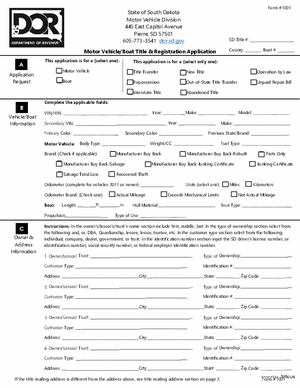 Motor Vehicle/boat Title And Registration Application (N/a) - South ...