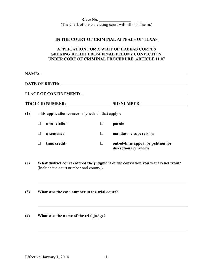 Application Writ ≡ Fill Out Printable PDF Forms Online