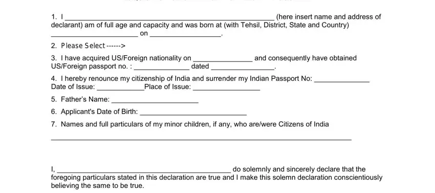 Part no. 1 in filling out renunciation certificate fillable form