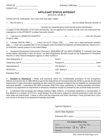 Applicant Status Affidavit Preview