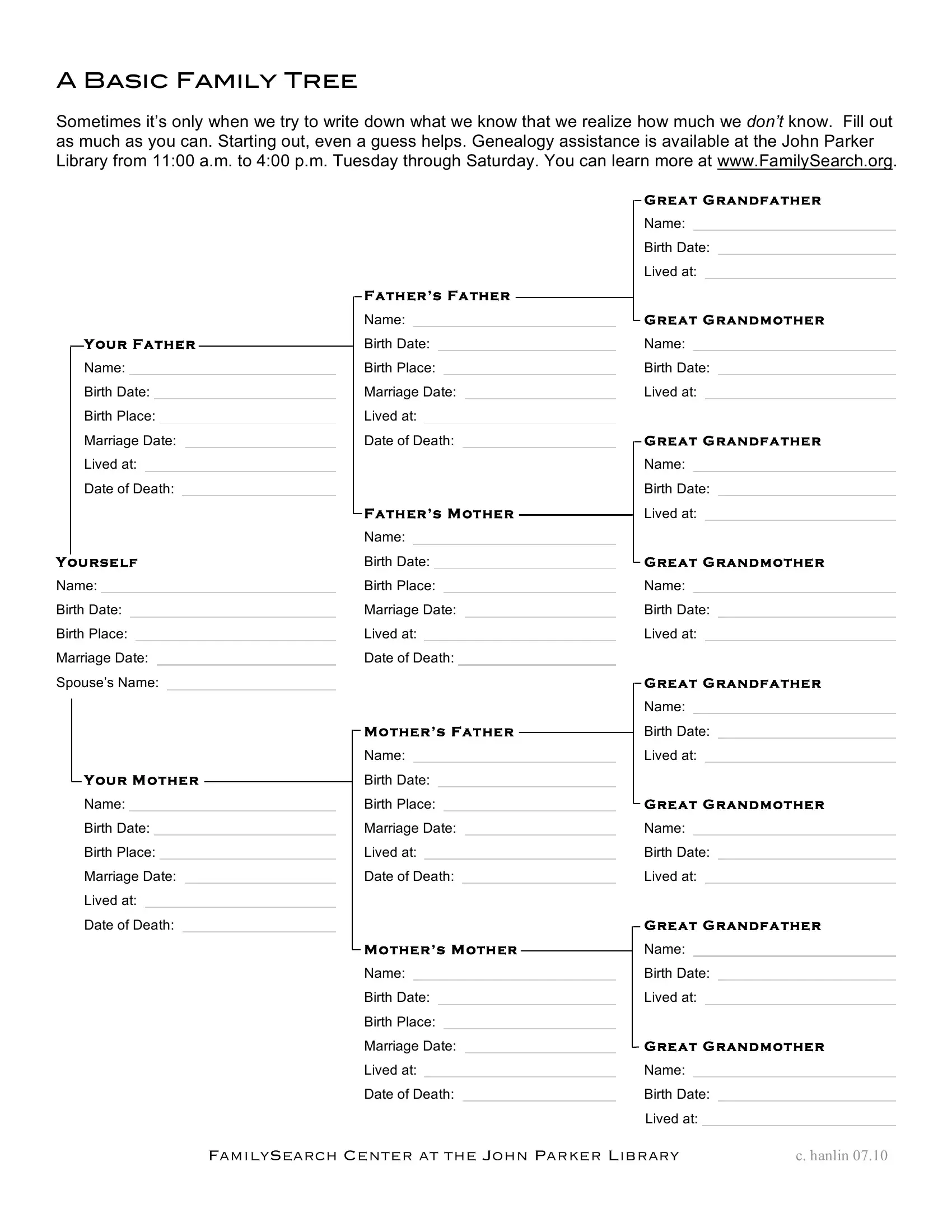 Fill In The Blank Family Tree